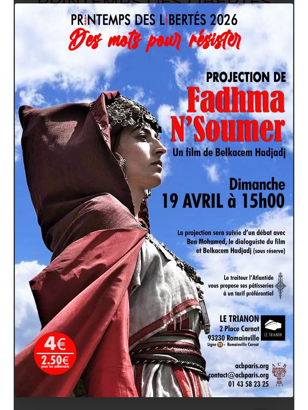 Affiche Projection de Fadhma N'Soumer au Trianon à Romainville