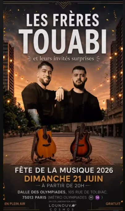 Affiche Les Frères Touabi — Fête de la Musique 2026, Dalle des Olympiades, Paris
