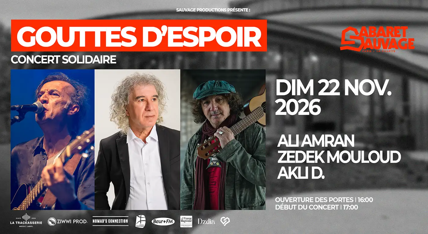 Affiche du concert solidaire Gouttes d'espoir au Cabaret Sauvage le 22 novembre 2026