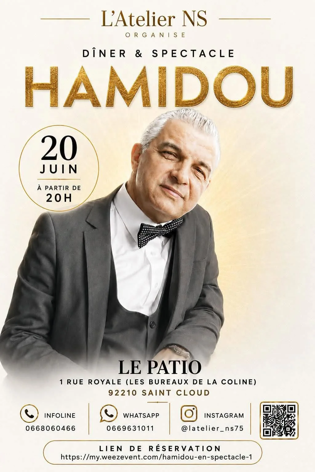 Affiche Hamidou dîner spectacle — Le Patio, Saint-Cloud