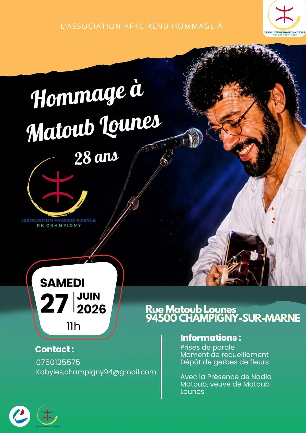 Affiche hommage à Matoub Lounès — AFKC, Champigny-sur-Marne