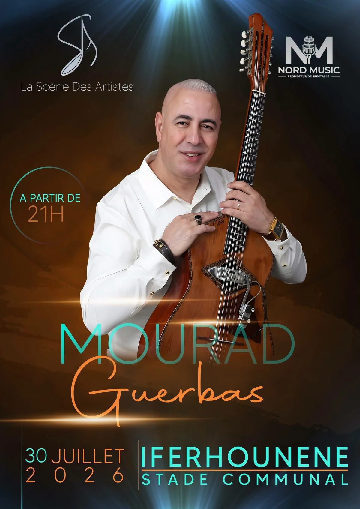 Affiche Mourad Guerbas en concert — Stade Communal d'Iferhounène, Tizi-Ouzou, 30 juillet 2026