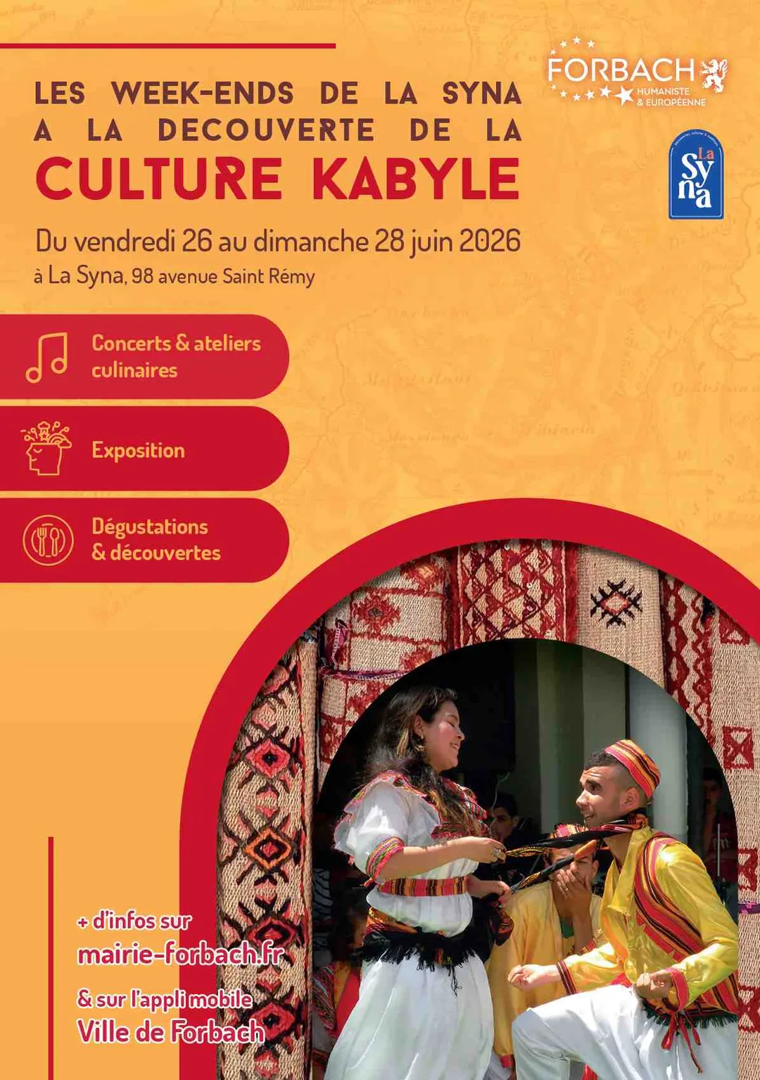 Affiche Les week-ends de La Syna à la découverte de la culture kabyle, Forbach, 26-28 juin 2026
