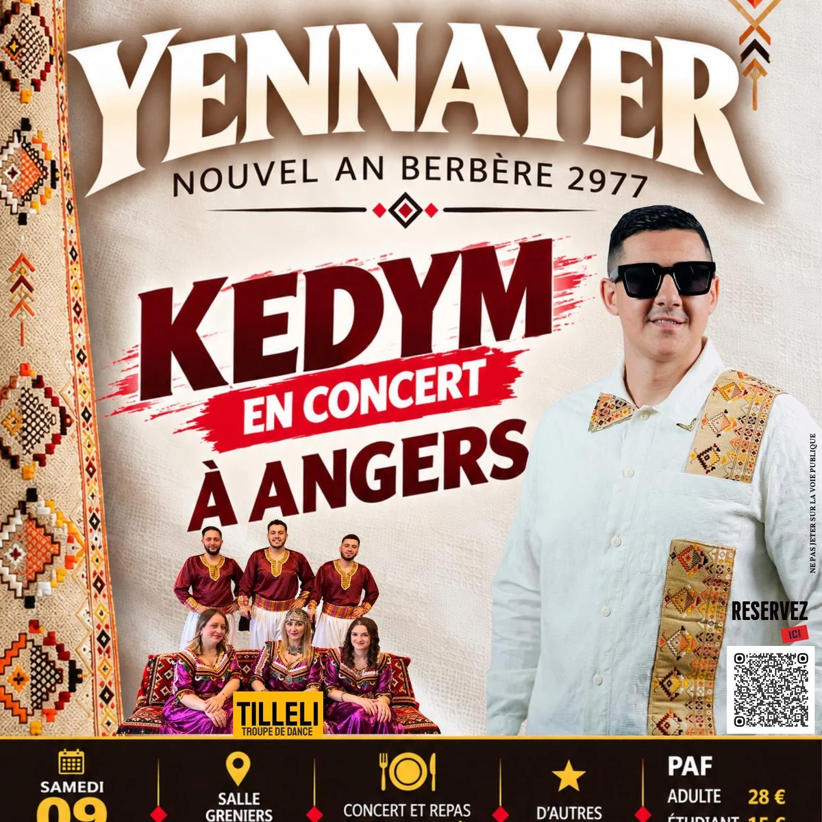 Affiche de Yennayer 2977 avec Kedym et la troupe Tilleli aux Greniers Saint-Jean à Angers le 9 janvier 2027